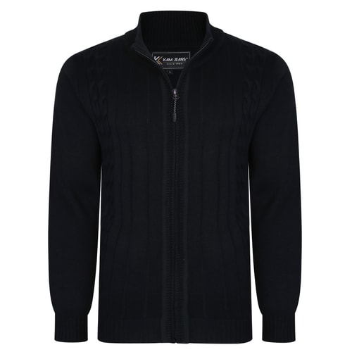 KAM Zip Thru Cable Knit Cardigan Black